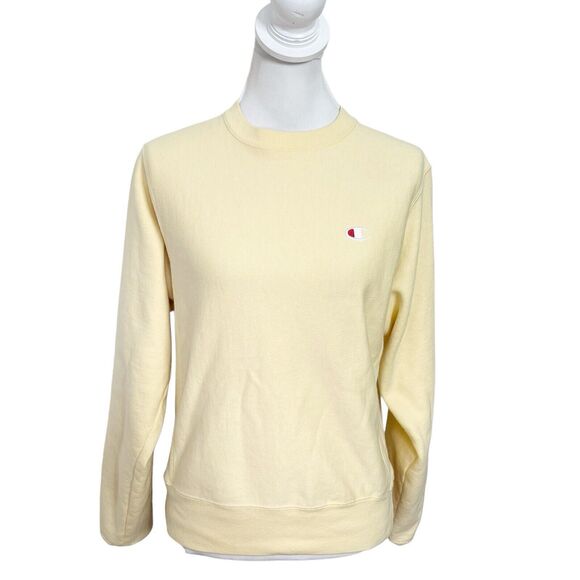 Champion Reverse Weave Sweatshirt Women’s XS Pale Yellow Crewneck Pullover Logo - Picture 2 of 11